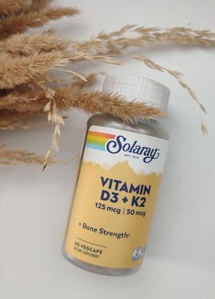 Вітамін d3 і к2 solaray, vitamin d3 + k2, без сої, 60 капсул