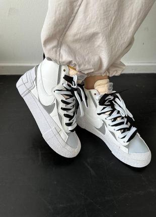 Nike blazer x sacal white/black кроссовки кожаные