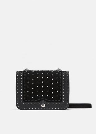 Кожаная сумка zara, черного цвета