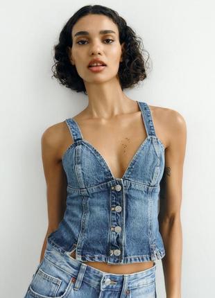 Топ женский синий топ корсет zara джинсовый топ