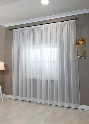 Тюль готовий пошитий білий однотонний шифон на тасьмі