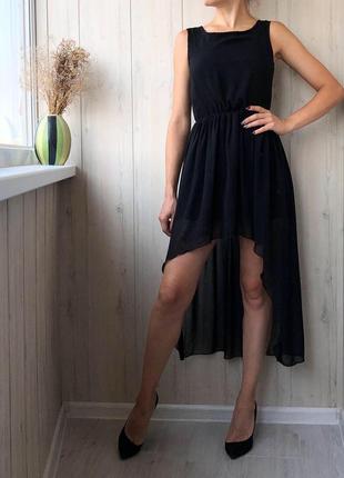 Красивое серное ассиметричное шифоновое платье с красивой спинкой1 фото