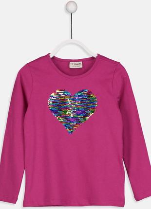Малиновий реглан перевертиш для дівчинки lc waikiki / лз вайкікі з серцем з паєтками
