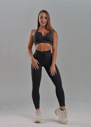 Спортивний костюм у рубчик (топ без рукава та легінси) чорного кольору, розмір m