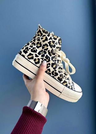 Неймовірні жіночі високі кеди на платформі converse chuck taylor all star high leopard леопардові