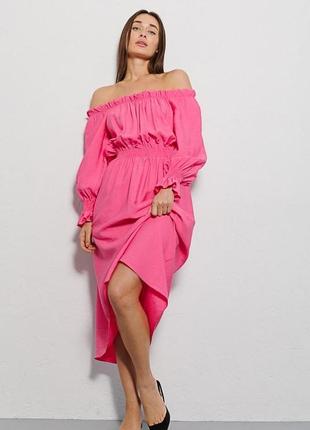 Платье женское летнее с открытыми плечами макси розовое modna kazka mkar69037-24 фото