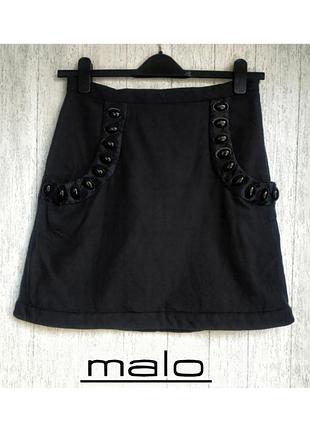 Owens malo italy юбка с карманами короткая мини черная шелк трапеция декор