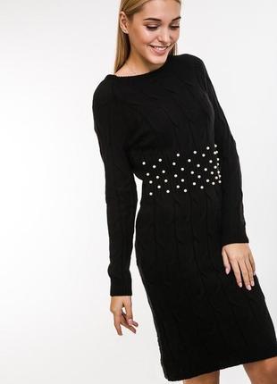 Платье с жемчугом,вязка, тёплое, размер с,м .