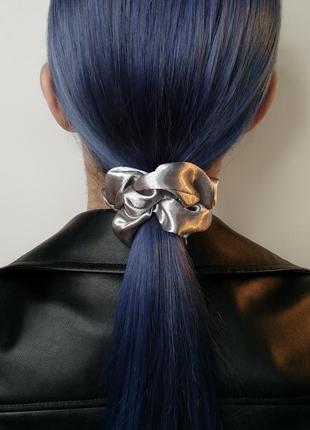 Новые трендовые ретро резинки для волос scrunchie "серебро"