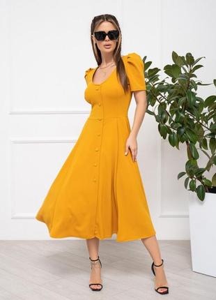 Горчичное ретро платье с пуговицами