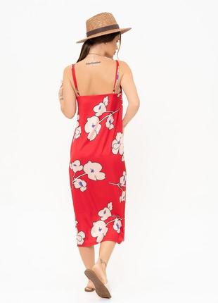 Червона шовкова сукня-комбінація з великим принтом3 фото