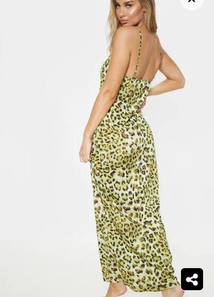 Лаймовое леопардовое длинное платье макси4 фото