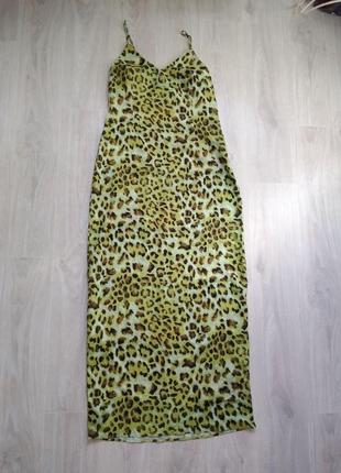 Лаймовое леопардовое длинное платье макси5 фото