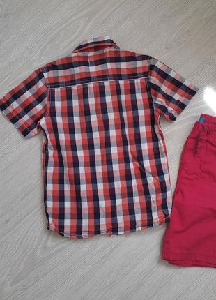 Летняя рубашка тенниска красная в клетку для мальчика 5-6-7 лет2 фото