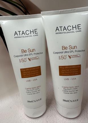 Омолаживающий солнцезащитный крем для тела atache be sun body ultra epl protective spf50+, 200 мл2 фото