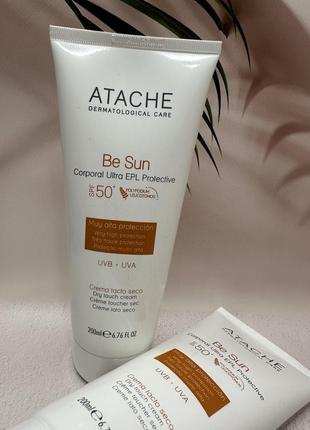 Омолаживающий солнцезащитный крем для тела atache be sun body ultra epl protective spf50+, 200 мл4 фото