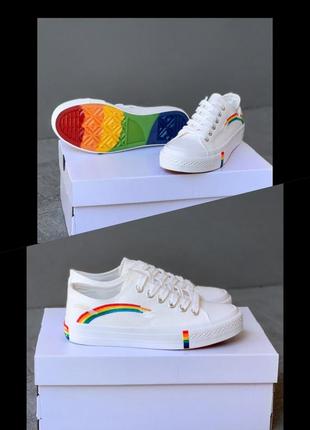 Кеды кроссовки летние белые женские rainbow shoes