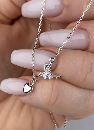 Срібна підвіска 925 проби покриття родій пташка колібрі