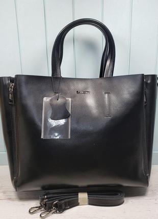 Женская кожаная сумка galanty чёрная большая жіноча шкіряна велика чорна