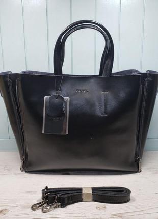 Женская кожаная сумка galanty чёрная большая жіноча шкіряна велика чорна2 фото