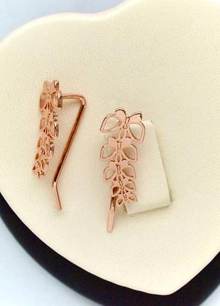 Позолочені кафи сережки метелики тренд подарунок медичне золото позолоченные серьги каффы бабочки медзолото подарок