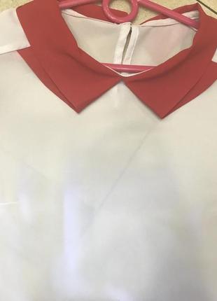 Белая блузка с воротником ,вышиванка красная2 фото