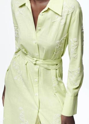 Zara льняное платье-рубашка вишивка лимитированная серия