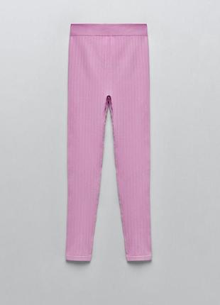 Розовый шикарный компрессионный костюм zara леггинсы и топ резинка в рубчик7 фото