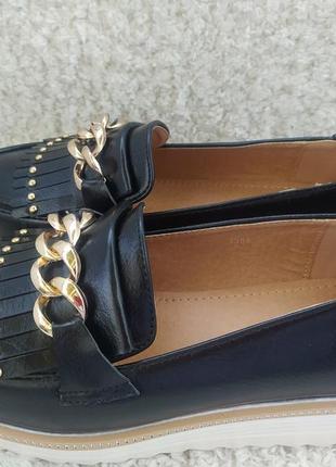Черные женские туфли мокасины лоферы с цепью р.37- 416 фото