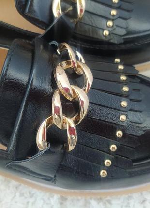 Черные женские туфли мокасины лоферы с цепью р.37- 414 фото