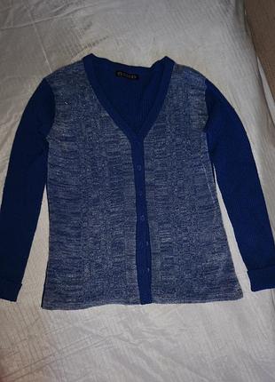 Синенький кардиган в рубчик з блиском вовна s-l