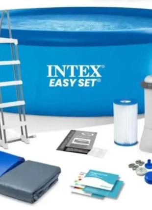 Большой надувной бассейн intex, 457 х 122 см, 14141  л.,  лестница, тент, подстилка, фильтр, насос1 фото