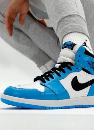 Женские кроссовки nike air jordan 1 high blue white 36-37-38-39-40-414 фото