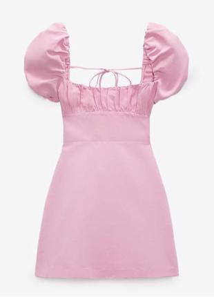 Женское платье короткое льняное натуральное белое черное розовое голубое базовое летнее качественное с открытой спиной на завязках7 фото