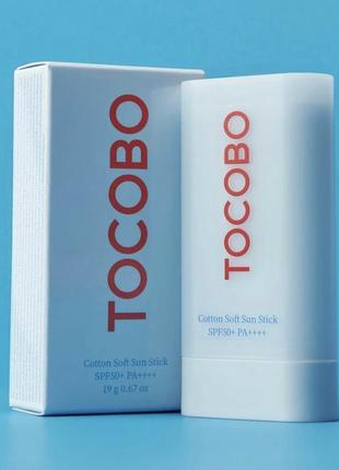 Солнцезащитный матирующий поток tocobo cotton sun stick spf50+ pa++++, 19 г