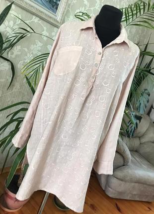 Блуза довга вільного крою льон з вишивкою