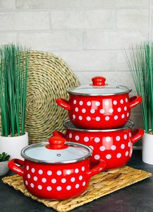 Набор посуды серии красный горох ❤️4 фото