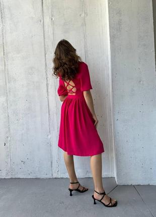 Ніжна ділова сукня зі шнурівкою на спинці 4 кольори креп9 фото