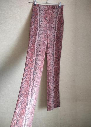 Трикотажні брюки штани висока плсадка зиіїний принт4 фото