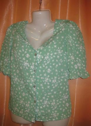 Удобная светло зеленая блузка рубашка топ с коротким рукавом колокольчиком 10 new look км1653