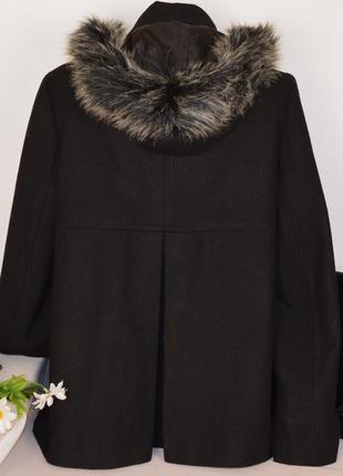 Черное шерстяное демисезонное пальто полупальто с меховым капюшоном next вьетнам2 фото