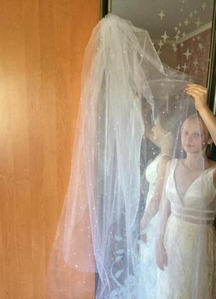 Свадебная фата, общая длина 3,5м, жемчужная россыпь2 фото