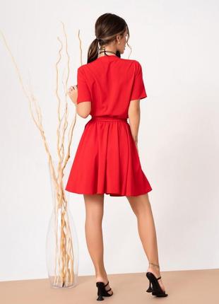 Червона сукня-халат з пишною спідницею3 фото
