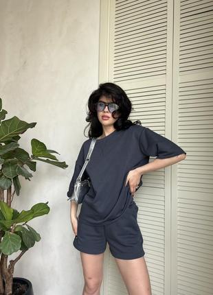 Женский летний костюм твикс- шорты и футболка / графит3 фото