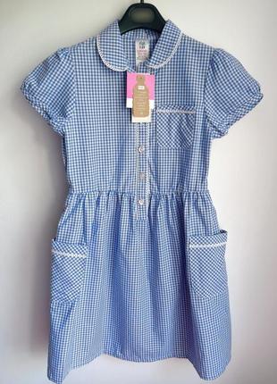 Голубое новое  платье в клетку для девочки 7-8 лет f&f