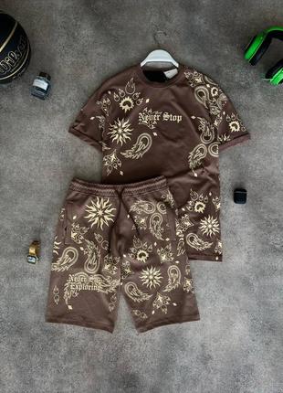 Чоловічий комплект футболка + шорти / якісний комплект в коричневому кольорі на літо