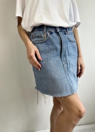 Levis оригинальная асимметричная короткая джинсовая мини юбка4 фото