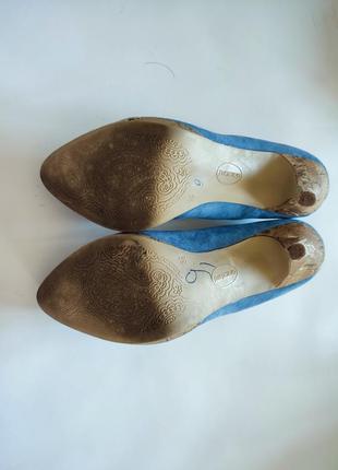 Голубые туфли на каблуке женские туфельки синие фирменные замшивые6 фото