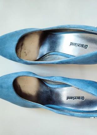 Голубые туфли на каблуке женские туфельки синие фирменные замшивые7 фото