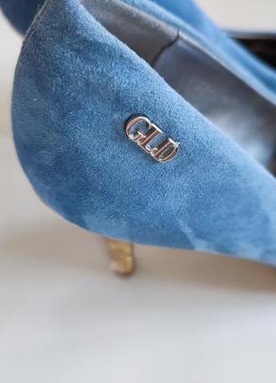 Голубые туфли на каблуке женские туфельки синие фирменные замшивые8 фото